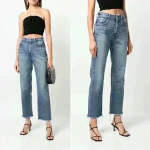 Moussy Vintage Evelyn Straight Wide Crop Frayed Jeans Blue Size 26